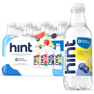 Hint Water White Variety, 3 Bottles Each of: Watermelon, Blackberry, Blueberry Lemon, and Strawberry Lemon. Flavored Water With Zero Calories, Zero Sugar, and Zero Sweeteners, 16 Fl Oz (Pack of 12)