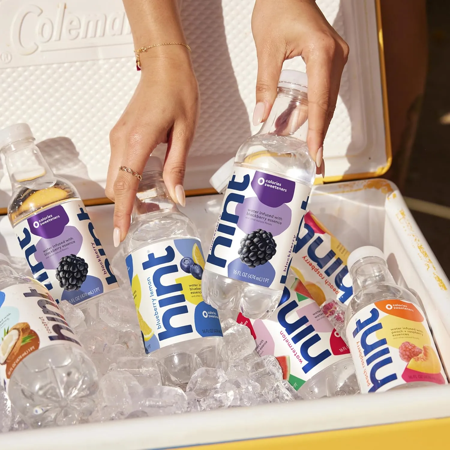 Hint Water White Variety, 3 Bottles Each of: Watermelon, Blackberry, Blueberry Lemon, and Strawberry Lemon. Flavored Water With Zero Calories, Zero Sugar, and Zero Sweeteners, 16 Fl Oz (Pack of 12)