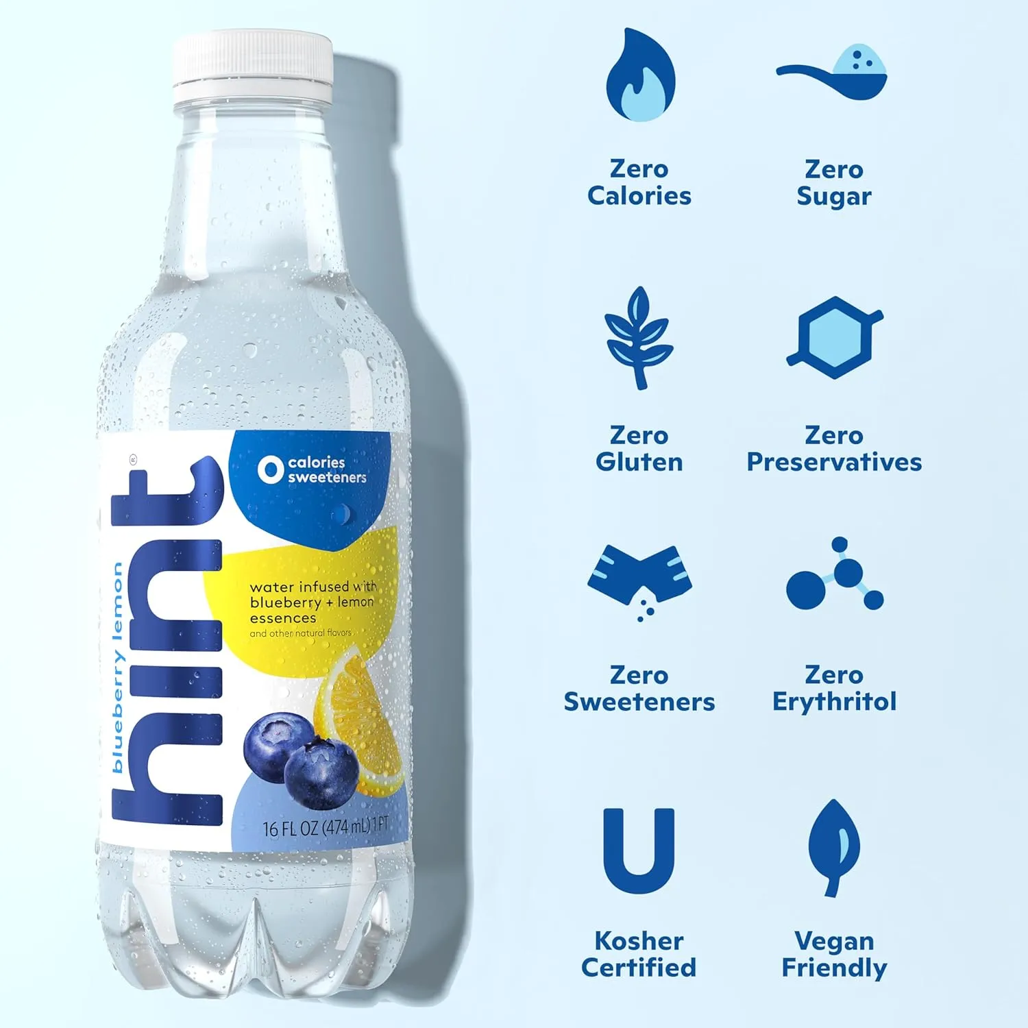 Hint Water White Variety, 3 Bottles Each of: Watermelon, Blackberry, Blueberry Lemon, and Strawberry Lemon. Flavored Water With Zero Calories, Zero Sugar, and Zero Sweeteners, 16 Fl Oz (Pack of 12)