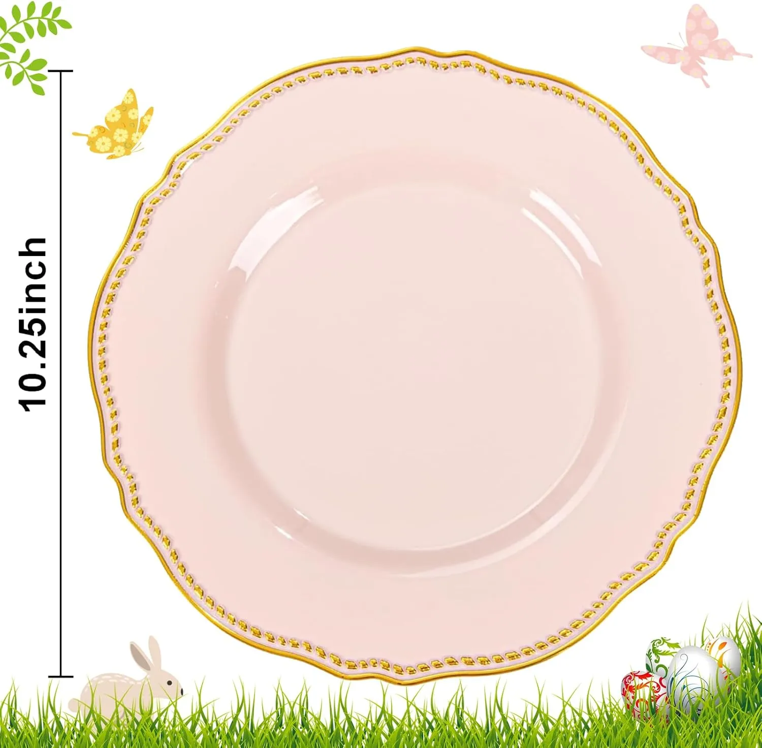 Hioasis 60pcs Pink Plastic Plates - Pink and Gold Disposable Plates, 10.25 inch Plastic Dinner Plates, Perfect for Wedding & Party & Holiday