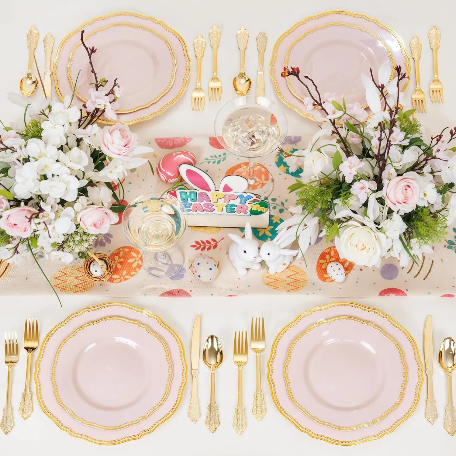 Hioasis 60pcs Pink Plastic Plates - Pink and Gold Disposable Plates, 10.25 inch Plastic Dinner Plates, Perfect for Wedding & Party & Holiday
