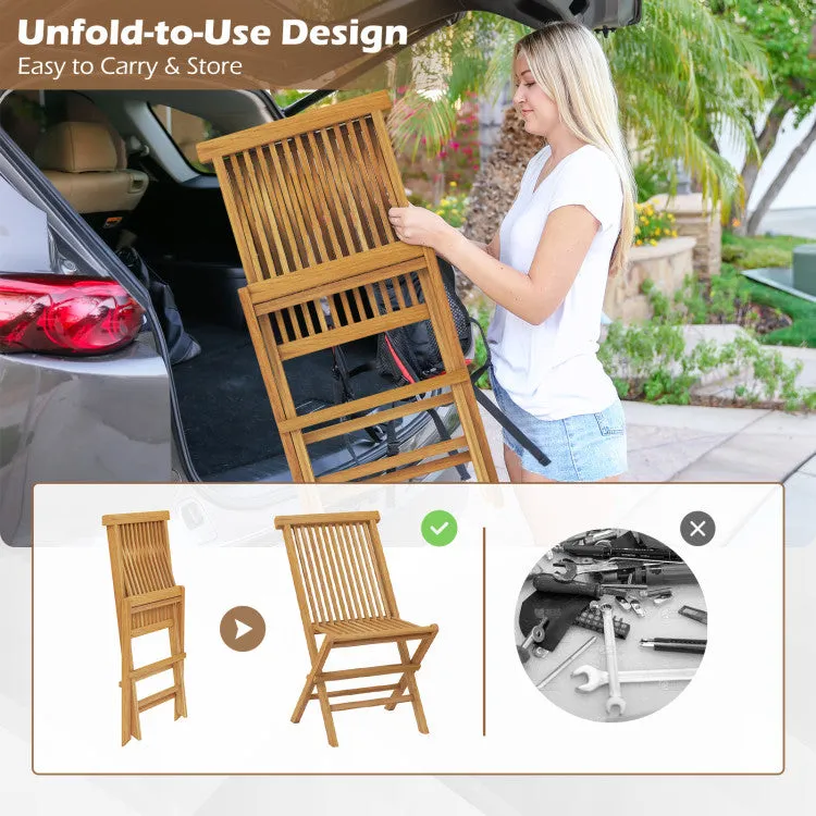 Hivvago Outdoor Teak Wood Chairs Set of 2 with Slatted Seat and Backrest