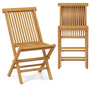 Hivvago Outdoor Teak Wood Chairs Set of 2 with Slatted Seat and Backrest