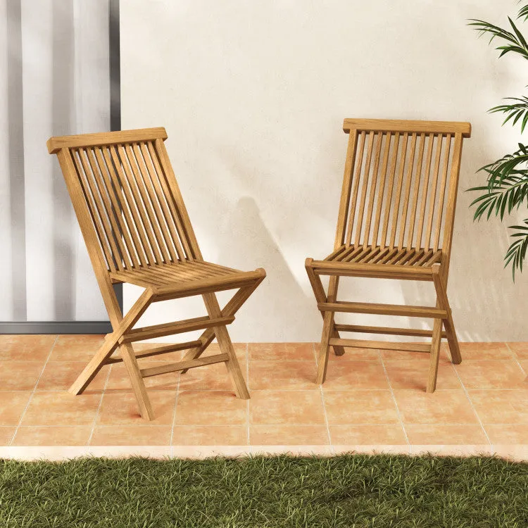 Hivvago Outdoor Teak Wood Chairs Set of 2 with Slatted Seat and Backrest