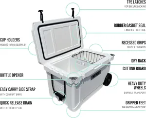 Hogg 65 qt Insulated Cooler with Wheels and Handles, Rolling Ice Chest with Wheels, Rotomolded Wheeled Coolers for Camping, Drinks, Outdoors, 65qt Blue