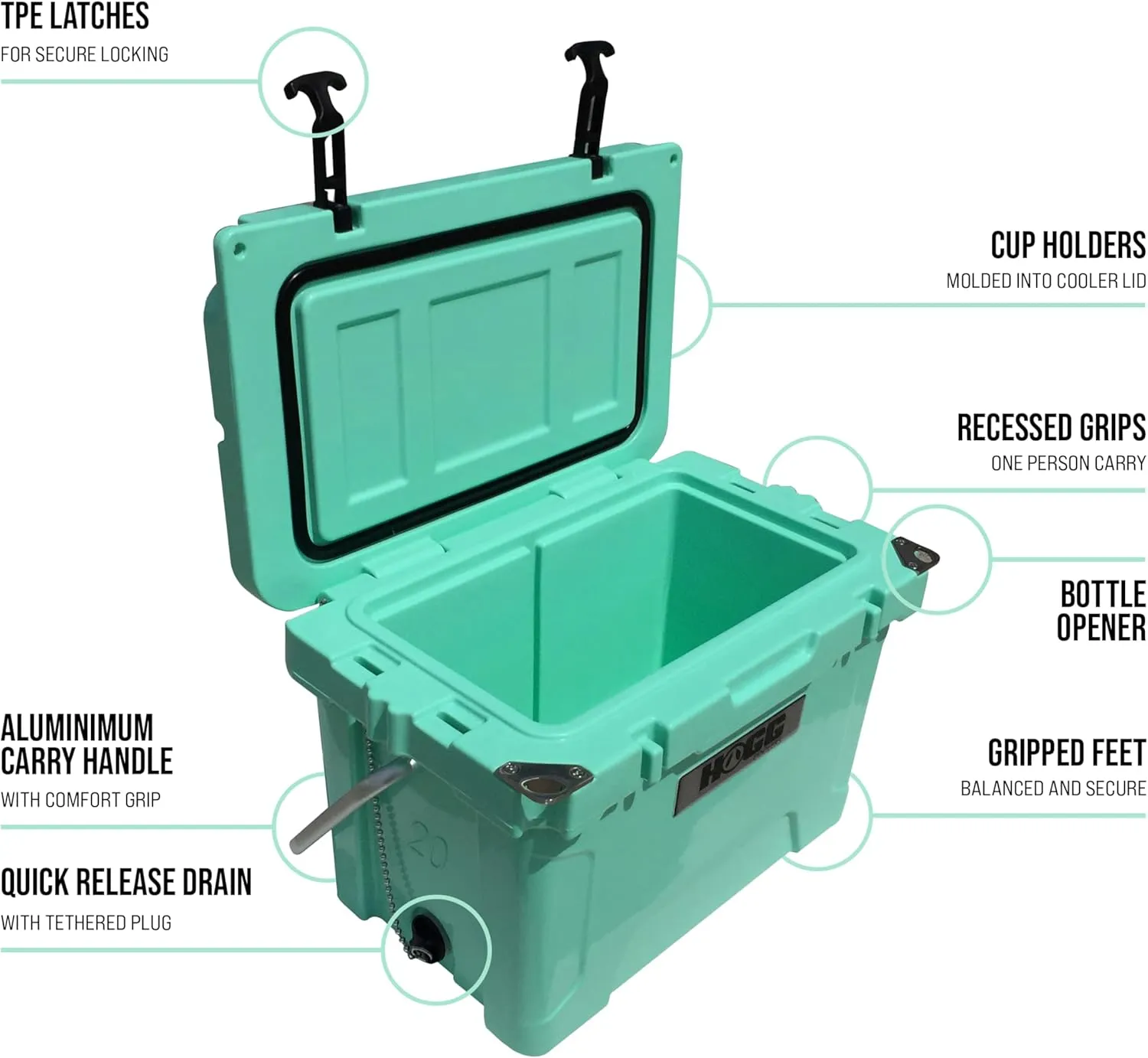 Hogg 65 qt Insulated Cooler with Wheels and Handles, Rolling Ice Chest with Wheels, Rotomolded Wheeled Coolers for Camping, Drinks, Outdoors, 65qt Blue