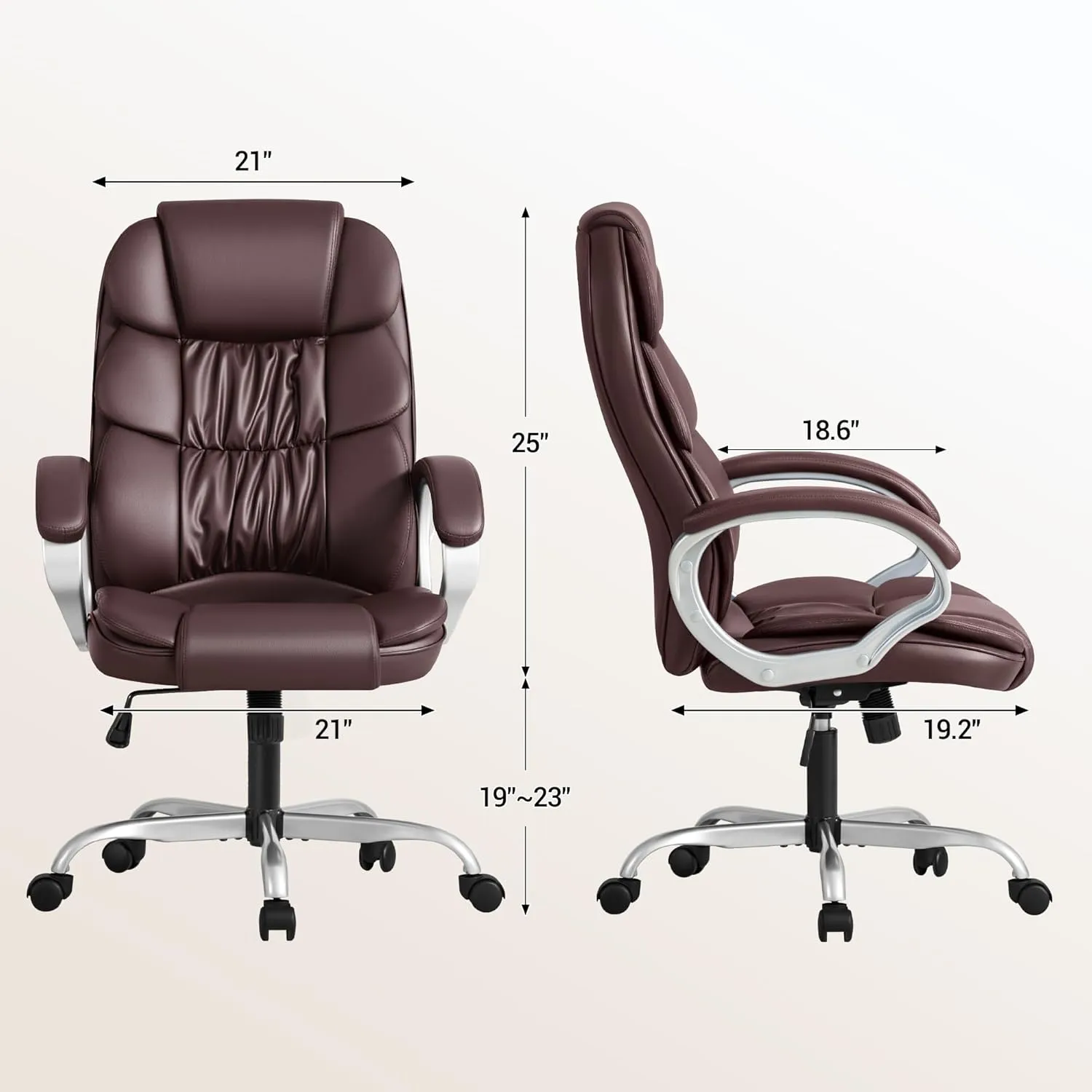 Homall Office Chair High Back Computer Chair Ergonomic Desk Chair, PU Leather Adjustable Height Modern Executive Swivel Task Chair with Padded Armrests and Lumbar Support (Brown)
