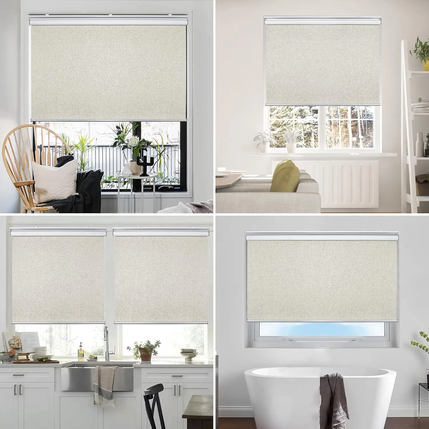 Homebox Cordless Blackout Roller Shades for Windows, 100% Room Darkening Blinds with Thermal Insulated Easy Install Spring System for Home, Living Room, Nursery (34" W x 72" H, Beige)