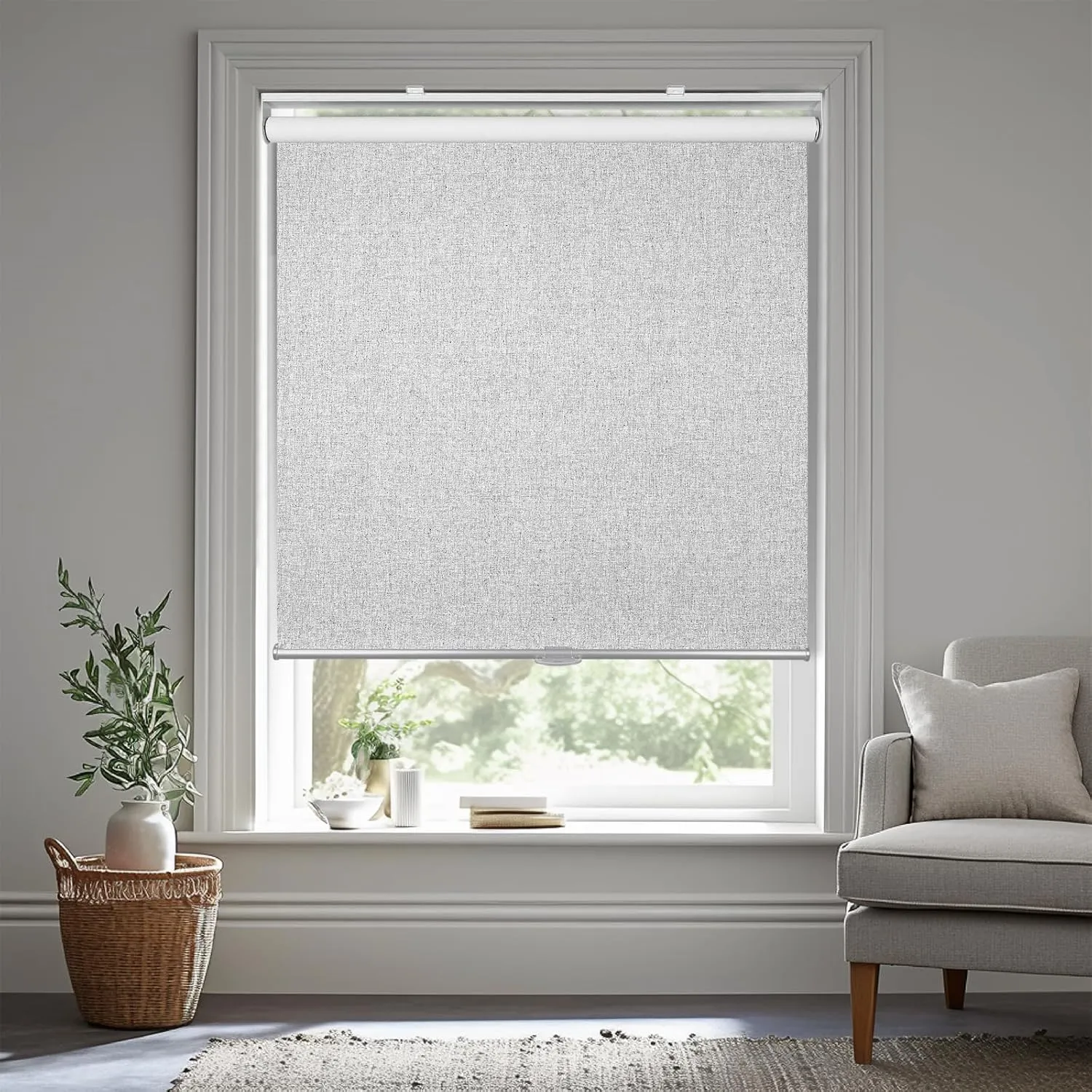 Homebox Cordless Blackout Roller Shades for Windows, 100% Room Darkening Blinds with Thermal Insulated Easy Install Spring System for Home, Living Room, Nursery (34" W x 72" H, Grey)