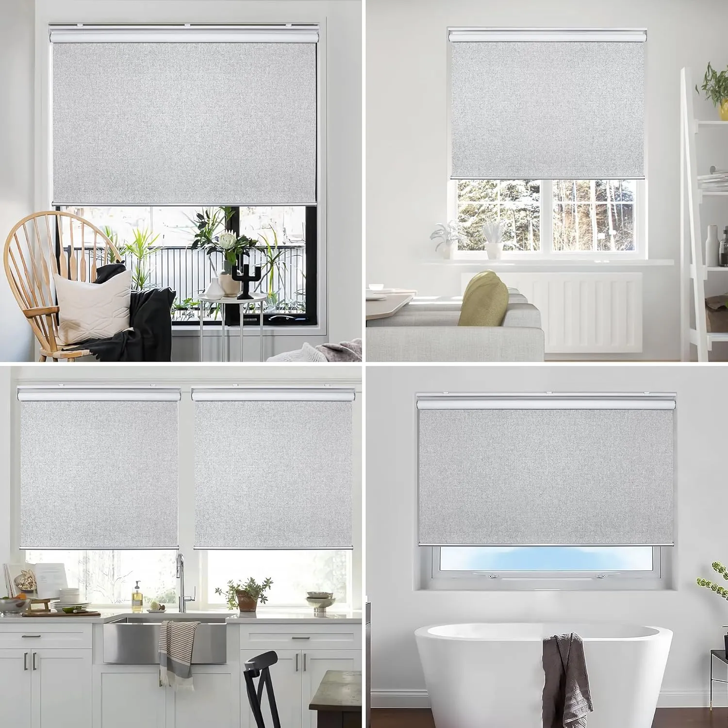 Homebox Cordless Blackout Roller Shades for Windows, 100% Room Darkening Blinds with Thermal Insulated Easy Install Spring System for Home, Living Room, Nursery (34" W x 72" H, Grey)
