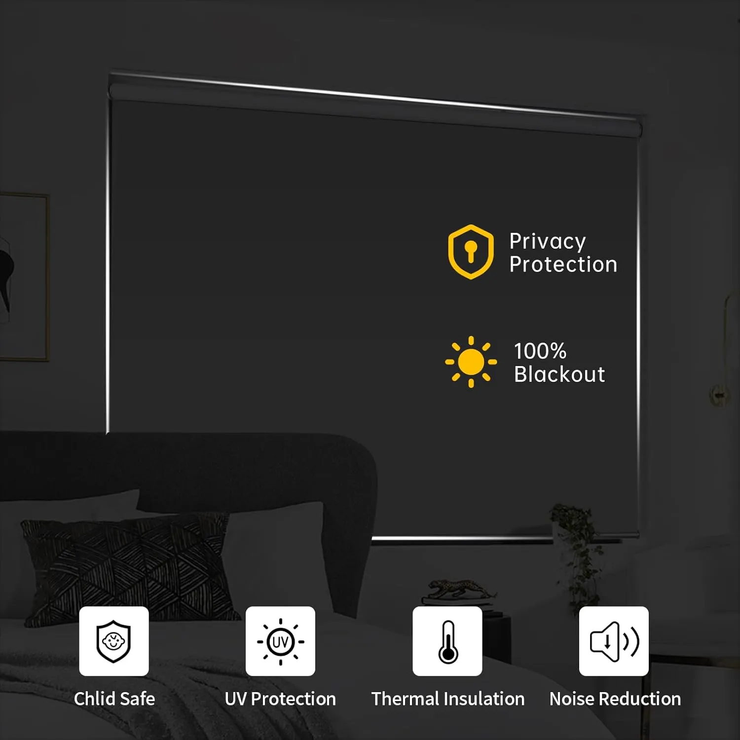 Homebox Cordless Blackout Roller Shades for Windows, 100% Room Darkening Blinds with Thermal Insulated Easy Install Spring System for Home, Living Room, Nursery (34" W x 72" H, Grey)