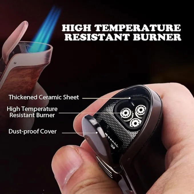 HONEST Triple Jet Torch Lighter Built-in Punch Visible Gas Window Refillable Gas Adjustable Flame Intensity Pocket Lighter Gift for Men BBQ Kitchen Fireplace Candle (Carbon Wrap)