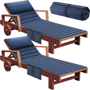 Hoolerry 2Pcs Outdoor Lounge Chair Cushions Waterproof Folding Chaise Lounge Cushion for Patio Lawn Pool Beach Chair Pad with Headrest and Pocket 72'' x 21'', No Chair (Dark Blue)