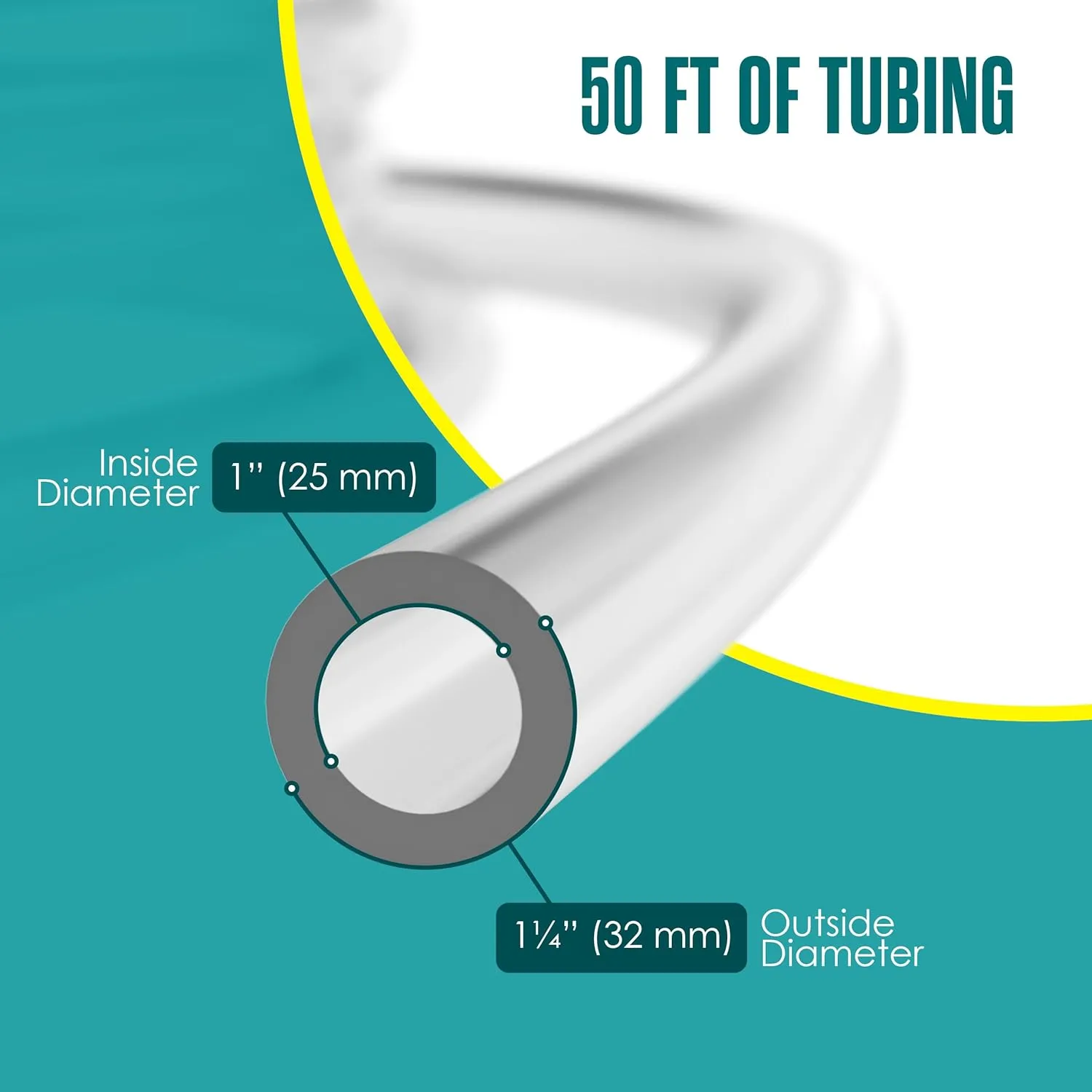 Houseables Clear Tubing, Tubing, Clear Hose, Plastic Tube, Vinyl, Flexible, PVC, Food Grade, Industrial Flex Pipe For Water, Brewing Hose, Beverage Pump, Homebrew, Wine Siphon, 1" ID x 1-1/4" OD, 50FT