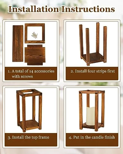 Huquary 24 Pcs Wooden Candle Lantern Bulk Wedding Lantern Centerpiece Includes 12 Farmhouse Wooden Candle Holder and 12 Flameless Decorative Led