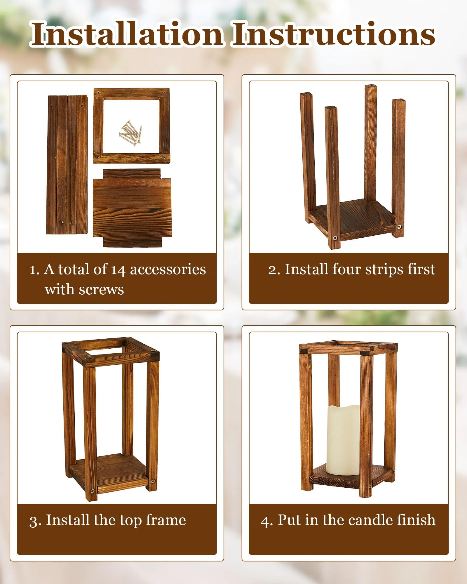 Huquary 32 Pcs Wooden Candle Lantern Bulk Wedding Lantern Centerpiece includes 16 Farmhouse Wooden Candle Holder and 16 Flameless Decorative LED Candles for Wedding Country Table Decoration
