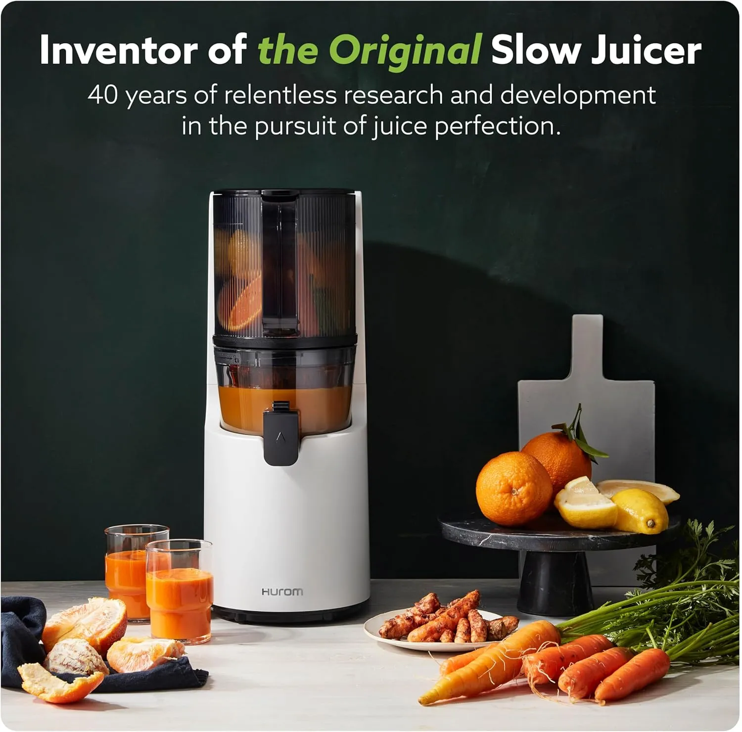 Hurom H200 Easy Clean Slow Juicer, Matte Black | Hands Free | Hopper Fits Whole Produce | Quiet Motor | Scrub Free Cleaning | BPA Free | Easy Assembly | Healthy Living | Cold Press Masticating Juicer