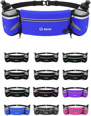 Hydration Running Belt with 2x10oz Bottles - Water Belts for Woman and Men - iPhone Belt for Any Phone Size - Fuel Marathon Waist Pouch for Runners - Jogging Cycling Biking