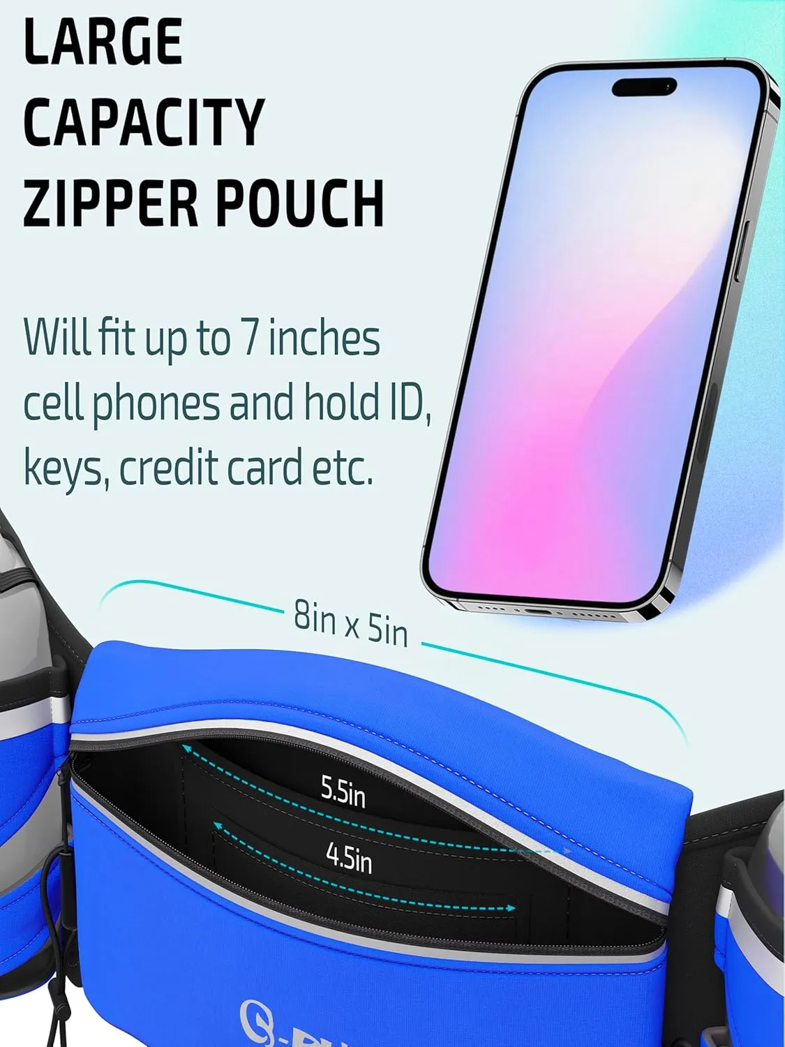Hydration Running Belt with 2x10oz Bottles - Water Belts for Woman and Men - iPhone Belt for Any Phone Size - Fuel Marathon Waist Pouch for Runners - Jogging Cycling Biking