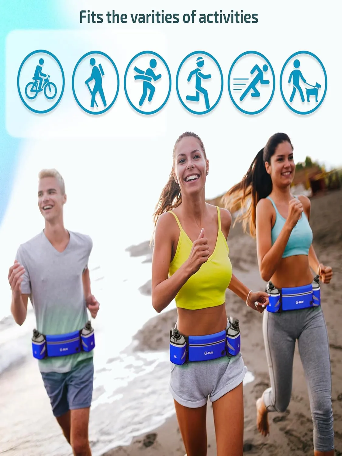 Hydration Running Belt with 2x10oz Bottles - Water Belts for Woman and Men - iPhone Belt for Any Phone Size - Fuel Marathon Waist Pouch for Runners - Jogging Cycling Biking