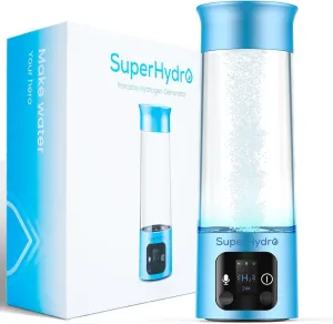 Hydrogen Water Bottle Generator - Up to 6000  PPB Concentration - SPE/PEM Technology - Drink Water Voice Reminder - Water Ionizer Machine Suitable for Travel, Office and Daily Drinking - 12oz（Blue）