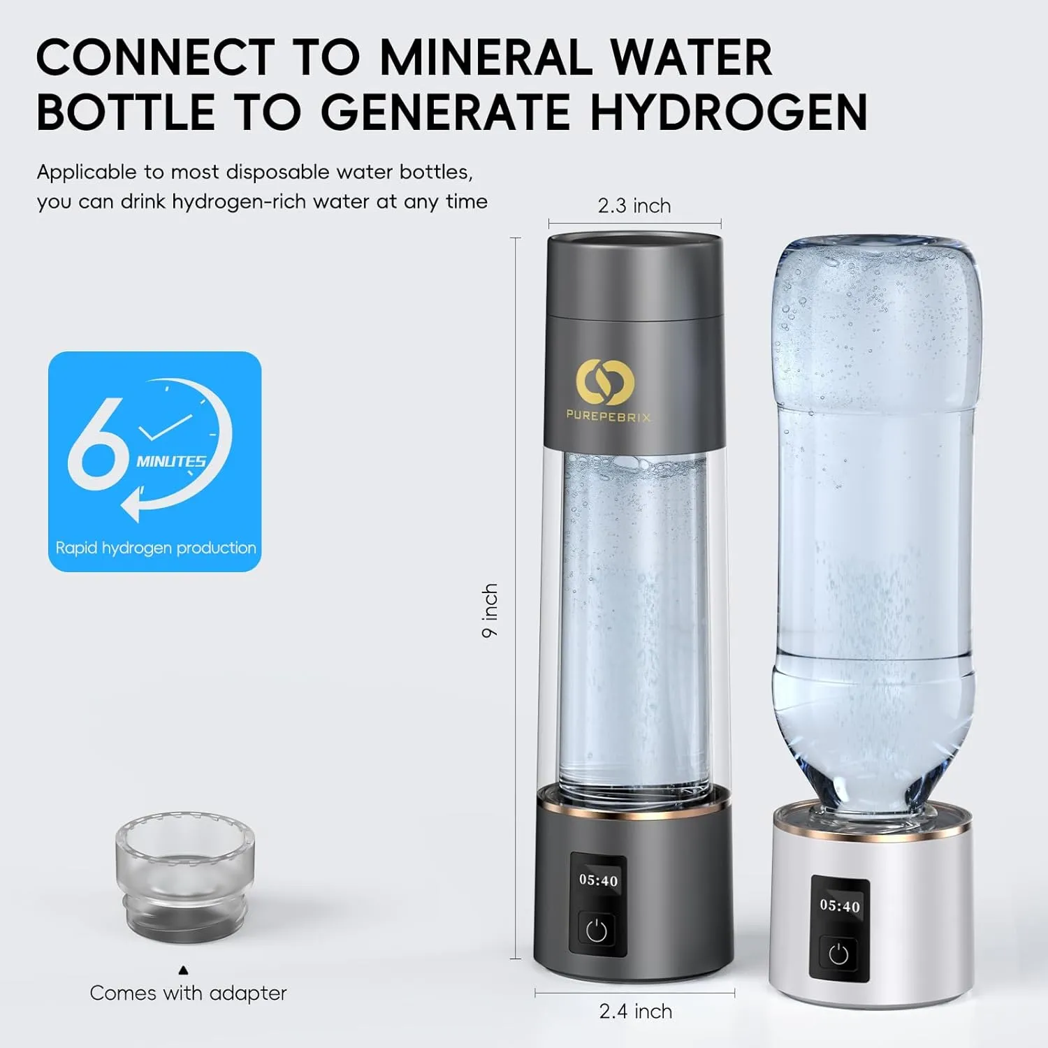 Hydrogen Water Bottle Generator(Grey) - Up to 6360 PPB - Certified H2 Generator- SPE/PEM Technology - - Portable Hydration & Healthy Gift