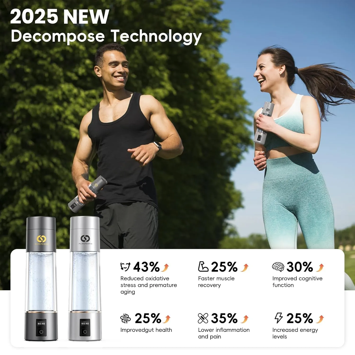 Hydrogen Water Bottle Generator(Grey) - Up to 6360 PPB - Certified H2 Generator- SPE/PEM Technology - - Portable Hydration & Healthy Gift