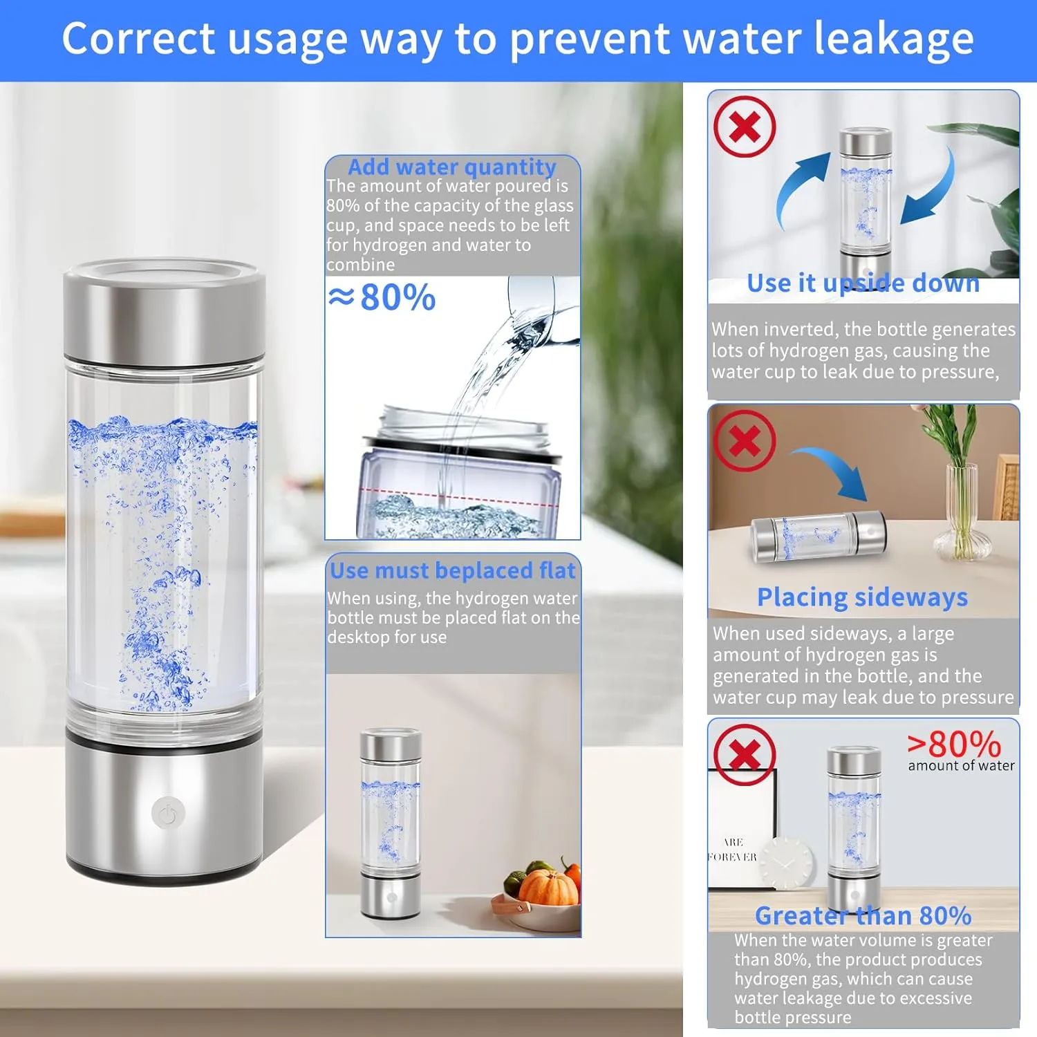 Hydrogen Water Bottle,Hydrogen Water Bottle Generator with SPE and PEM Technology,3Min Quick Electrolysis,Hydrogen Water Ionizer Glass Health Cup Suitable for Travel,Exercise,Home,Gift for Love(Black)