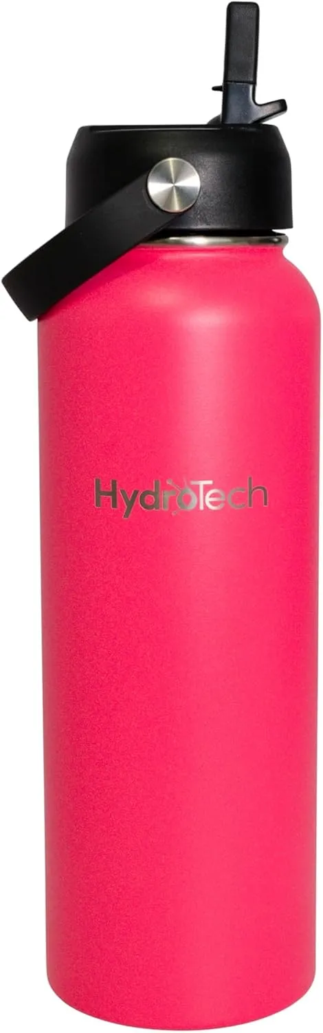HydroTech Stainless Steel Leak Proof Water Bottle with Double Wall Insulation and 2 Lids (Straw Lid) - 40 OZ.