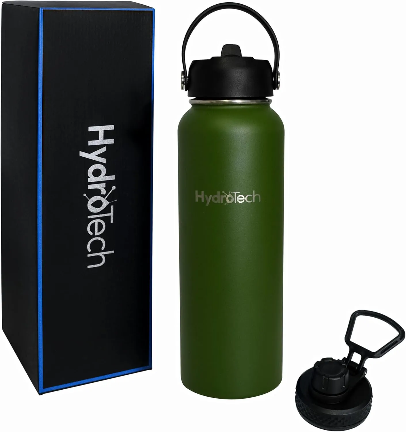 HydroTech Stainless Steel Leak Proof Water Bottle with Double Wall Insulation and 2 Lids (Straw Lid) - 40 OZ.