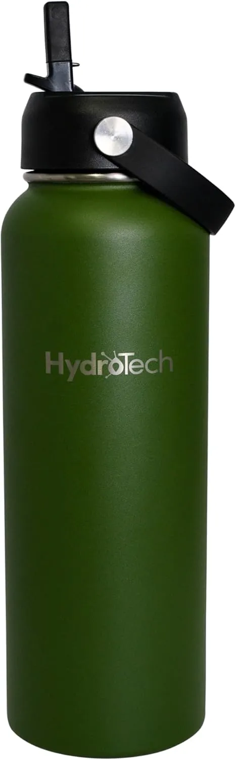HydroTech Stainless Steel Leak Proof Water Bottle with Double Wall Insulation and 2 Lids (Straw Lid) - 40 OZ.