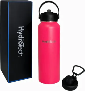HydroTech Stainless Steel Leak Proof Water Bottle with Double Wall Insulation and 2 Lids (Straw Lid) - 40 OZ.