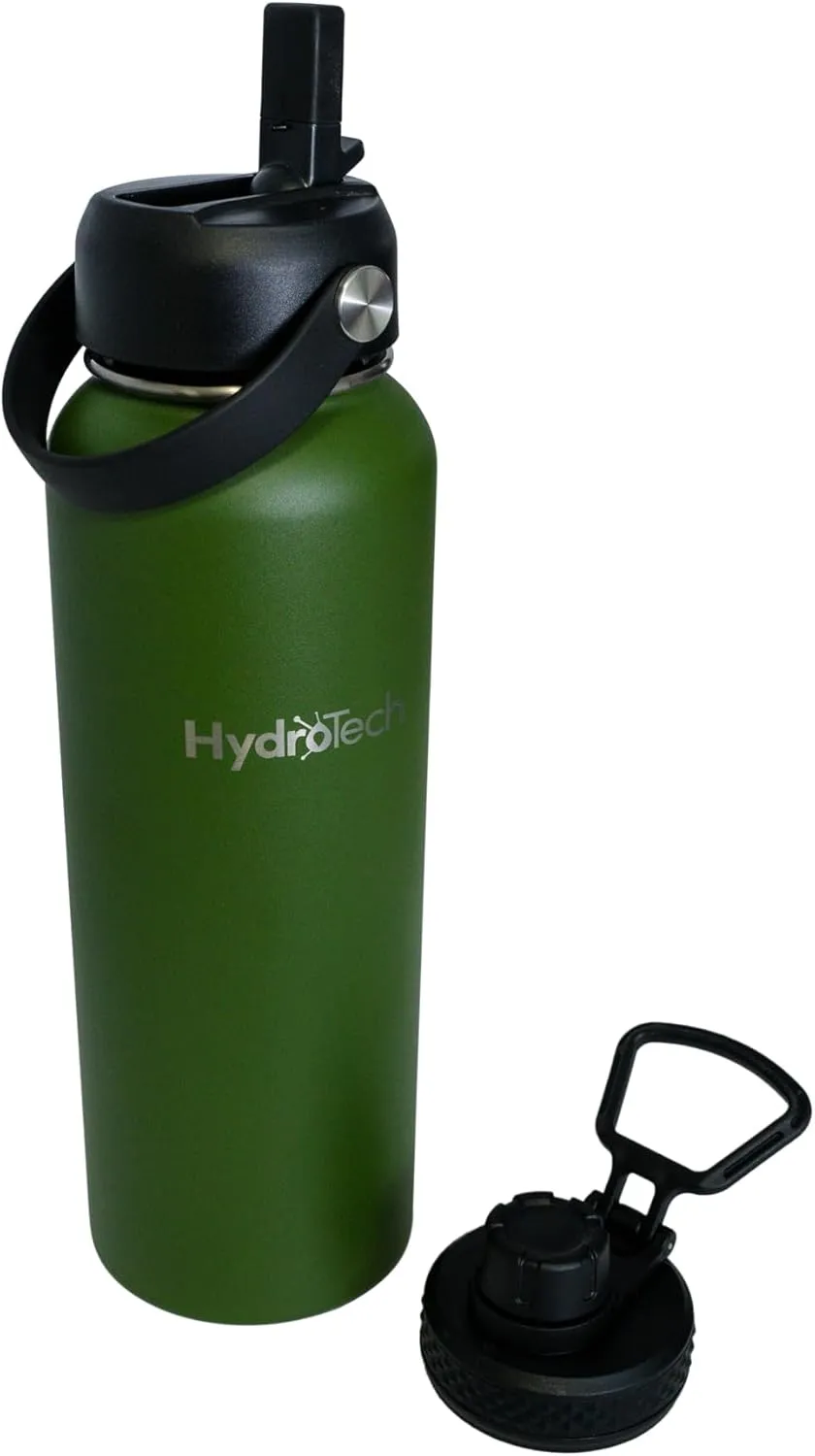HydroTech Stainless Steel Leak Proof Water Bottle with Double Wall Insulation and 2 Lids (Straw Lid) - 40 OZ.
