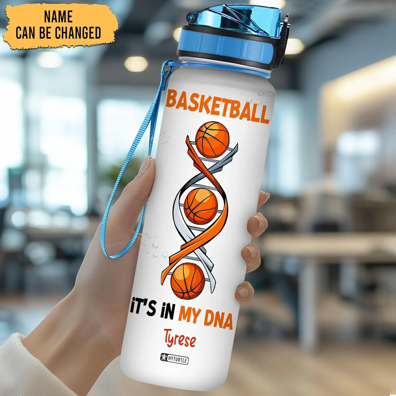 Hyturtle Personalized Basketball It's In My DNA 32Oz Liter Motivational Water Bottle, Customized Name Water Bottle Gifts For Women Men Boys Basketball Lovers On Birthday Mother's Day Father's Day