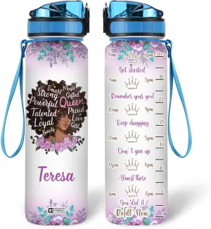 Hyturtle Personalized Black Queen Water Bottle - 32oz Motivational Water Bottle with Leak-Proof Lid & Time Marker - Custom Name Gift for Black Women, Girls - Birthday & Christmas Gift