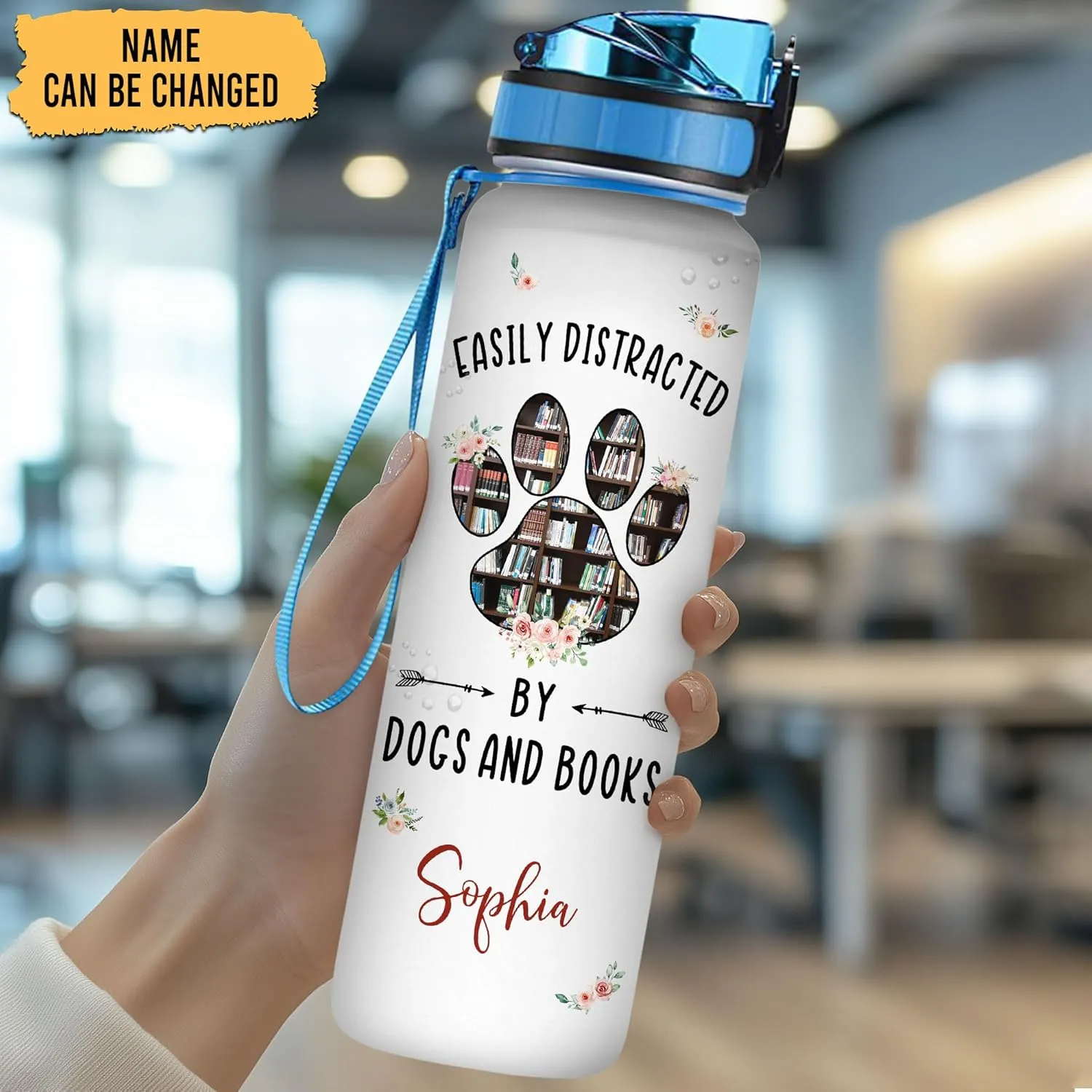 Hyturtle Personalized Book Lovers 32 Oz Liter Motivational Water Bottle, Easily Distracted By Dogs And Books Customized Water Bottle With Time Marker, Reading Lovers Gifts For Women Girl On Birthday