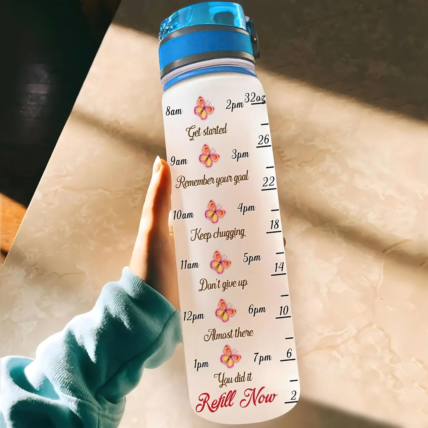 Hyturtle Personalized Butterfly Water Bottle - 32oz Motivational Water Bottle with Leak-Proof Lid Time Marker - Custom Name Gift for Butterfly Christ Lovers Women Girls - Birthday & Christmas Gift