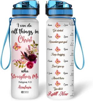 Hyturtle Personalized Butterfly Water Bottle - 32oz Motivational Water Bottle with Leak-Proof Lid Time Marker - Custom Name Gift for Butterfly Christ Lovers Women Girls - Birthday & Christmas Gift