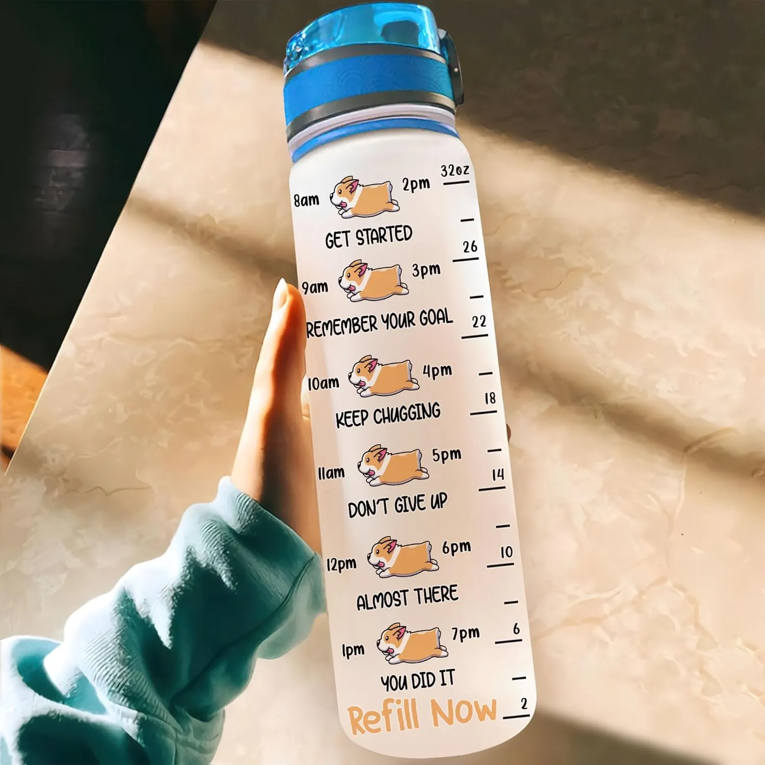 Hyturtle Personalized Corgi Water Bottle - 32oz Motivational Water Bottle with Leak-Proof Lid & Time Marker - Custom Name Gift for Corgi Lovers, Women, Girls, Pet Owners - Birthday & Christmas Gift