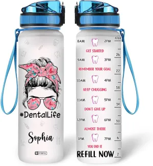 Hyturtle Personalized Dental Life Water Bottle - 32oz Motivational Water Bottle with Leak-Proof Lid Time Marker - Custom Name Gift for Dentists, Dental Assistants Dental Students On Birthday Christmas