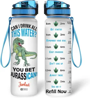 Hyturtle Personalized Dinosaur Water Bottle - 32oz Motivational Water Bottle with Leak-Proof Lid & Time Marker - Custom Name Gift for Jurassic Lovers, T-Rex Fans, Boys - Birthday & Christmas Gift