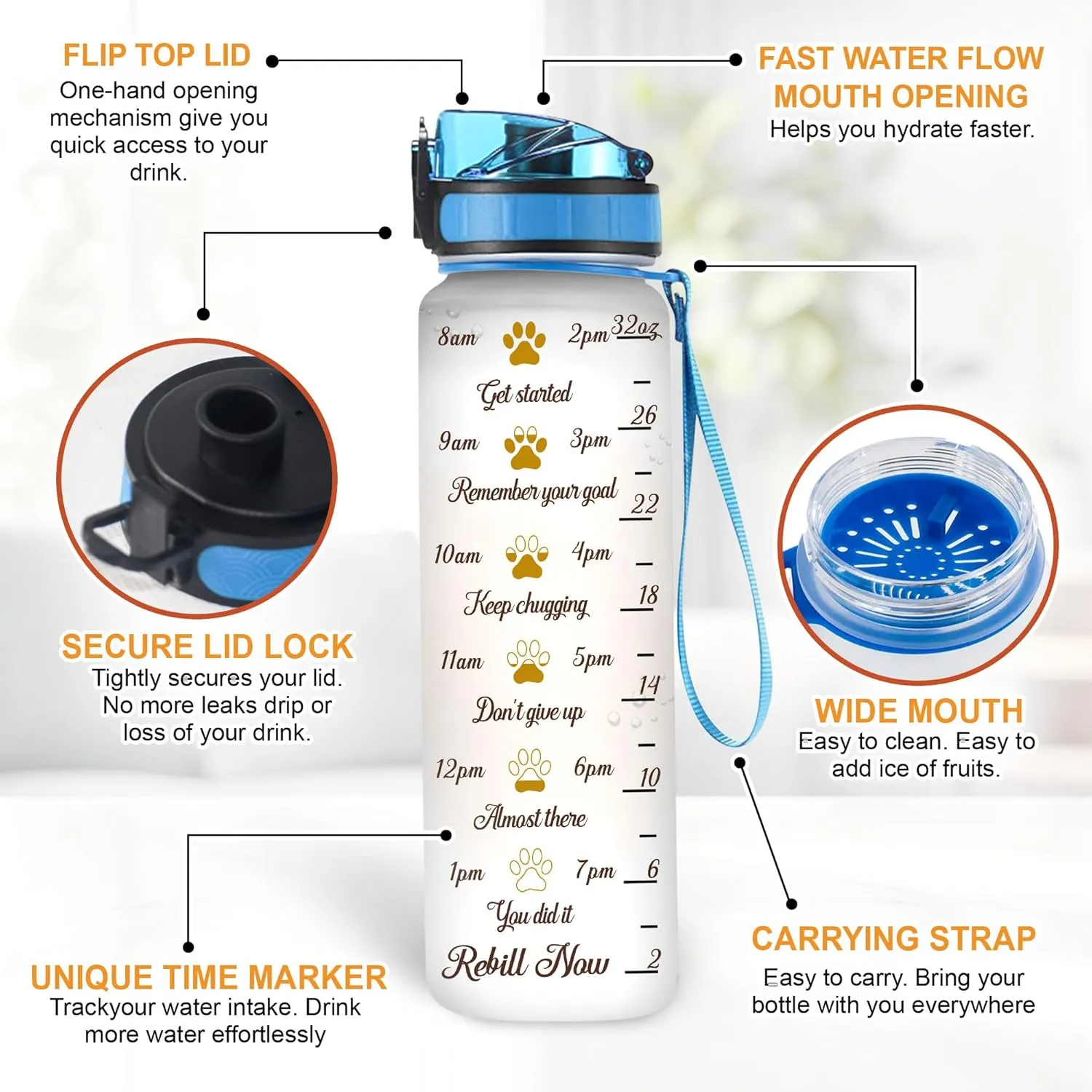 Hyturtle Personalized Dog Mom Water Bottle - 32oz Motivational Water Bottle with Leak-Proof Lid Time Marker - Custom Name Gift for Women Dog Lovers Sunflower Lovers On Birthday Mother's Day Christmas