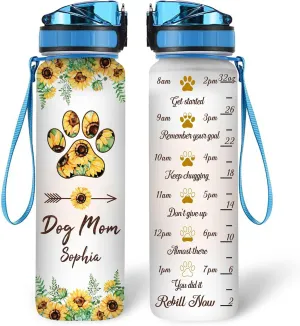Hyturtle Personalized Dog Mom Water Bottle - 32oz Motivational Water Bottle with Leak-Proof Lid Time Marker - Custom Name Gift for Women Dog Lovers Sunflower Lovers On Birthday Mother's Day Christmas