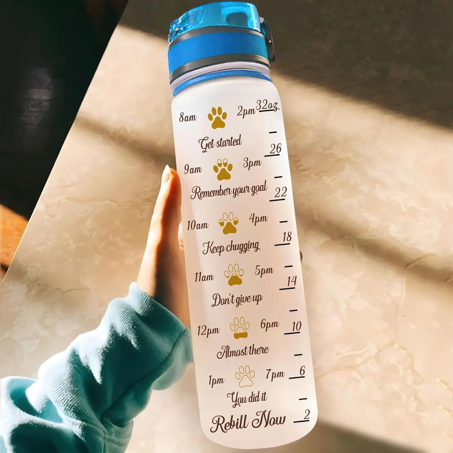 Hyturtle Personalized Dog Mom Water Bottle - 32oz Motivational Water Bottle with Leak-Proof Lid Time Marker - Custom Name Gift for Women Dog Lovers Sunflower Lovers On Birthday Mother's Day Christmas