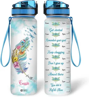 Hyturtle Personalized Dragonfly Water Bottle - 32oz Motivational Water Bottle with Leak-Proof Lid & Time Marker - Custom Name Faith-Inspired Gift for Women, Dragonfly Lovers on Birthday Christmas