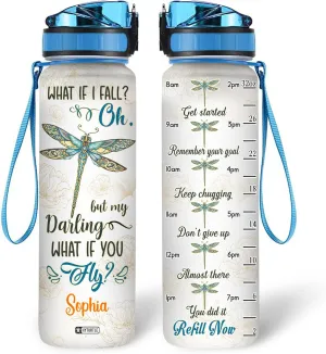 Hyturtle Personalized Dragonfly Water Bottle - 32oz Motivational Water Bottle with Leak-Proof Lid, Time Marker - Custom Name Gift for Women, Girls, Dragonfly & Tattoo Lovers On Birthday Christmas