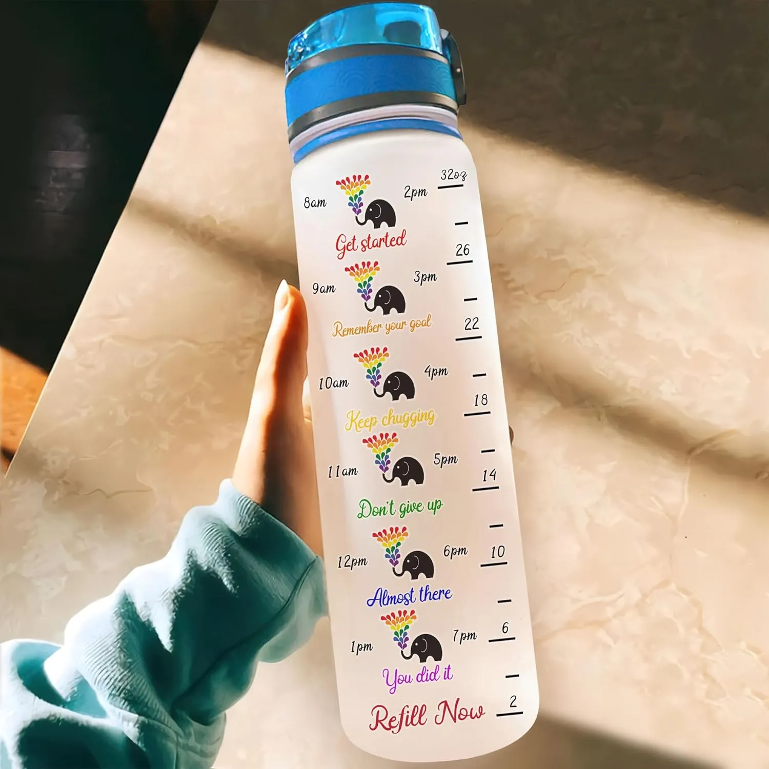 Hyturtle Personalized Dream Without Tear Love Without Limits Elephant LGBT 32Oz Liter Motivational Water Bottle, Customized Name With Time Marker Gift For Women Men LGBT Lovers On Birthday Pride Day