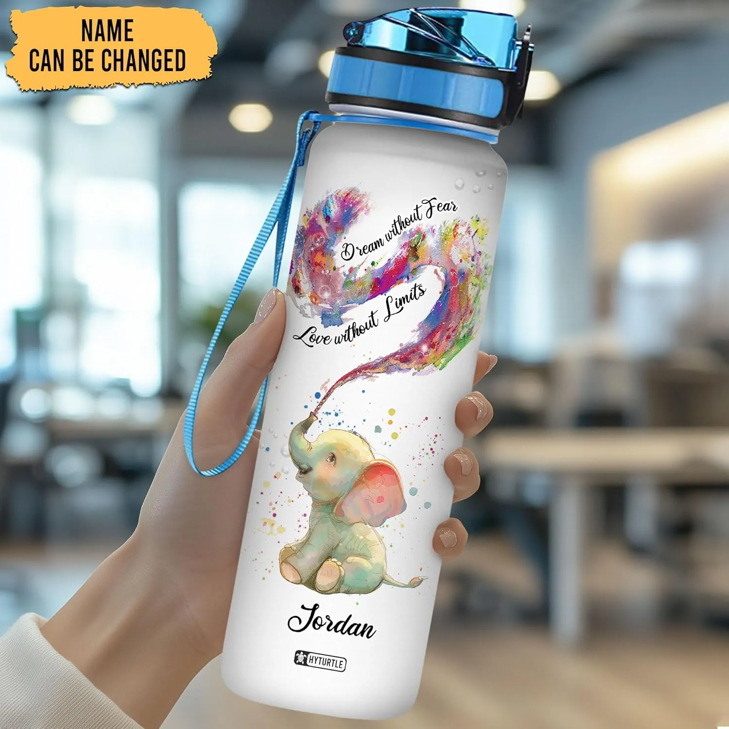 Hyturtle Personalized Dream Without Tear Love Without Limits Elephant LGBT 32Oz Liter Motivational Water Bottle, Customized Name With Time Marker Gift For Women Men LGBT Lovers On Birthday Pride Day