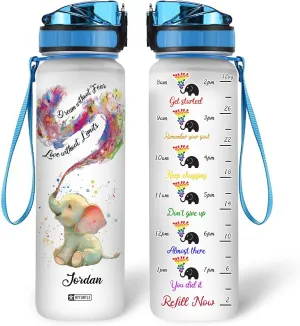 Hyturtle Personalized Dream Without Tear Love Without Limits Elephant LGBT 32Oz Liter Motivational Water Bottle, Customized Name With Time Marker Gift For Women Men LGBT Lovers On Birthday Pride Day