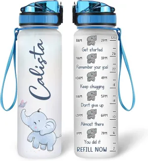 Hyturtle Personalized Elephant Lovers 32 Oz 1Liter Motivational Water Bottle, Elephant Custom Water Bottle With Time Marker, Animal Lover Gifts For Women Girl On Birthday, Christmas